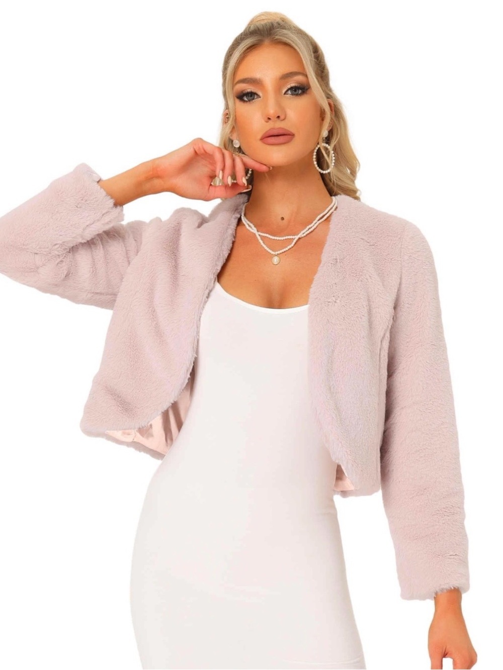 Women's Faux Fur Coat - Light Blush Pink - Picture 10 of 10